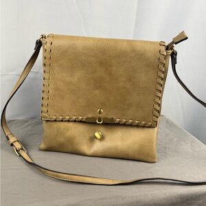 Boho Whipstitch Crossbody | Tan Foldover Minimalist Bag | Artisan Vibe